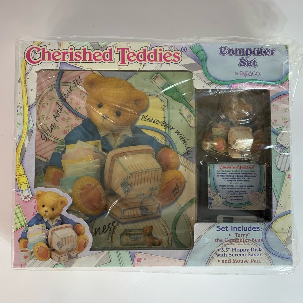 Cherished Teddies Computer Set Terry Figurines Mouse Pad 1999 New In Box Enesco